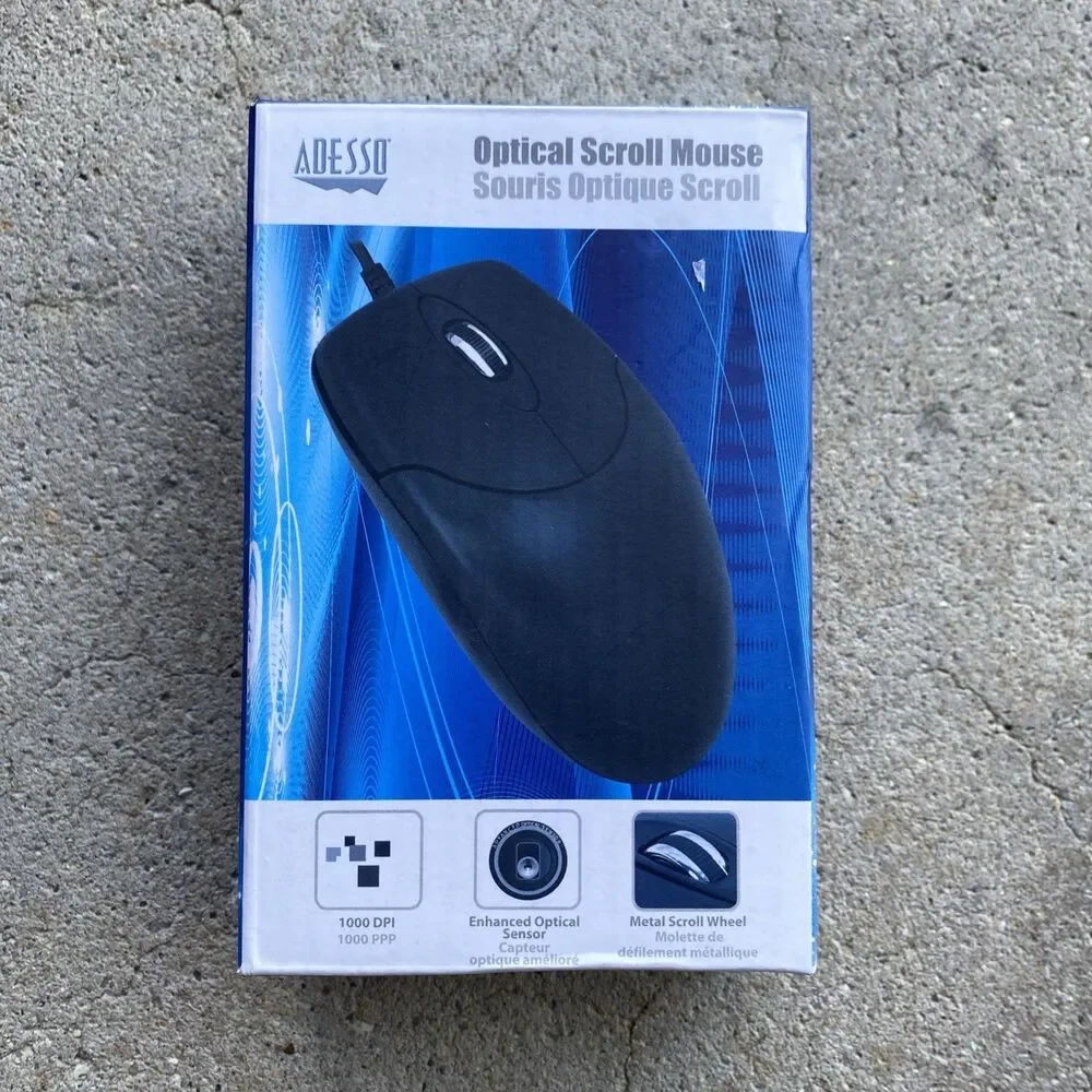 ADESSO HC-3003US Optical Scroll Mouse , Enhanced Optical Sensor ,1000DPI - New